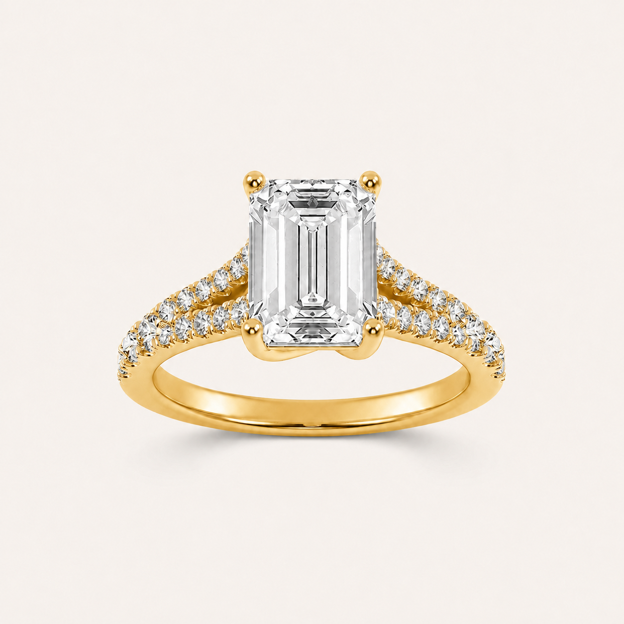4CT Emerald Cut Lab Grown Diamond Side Stone Ring