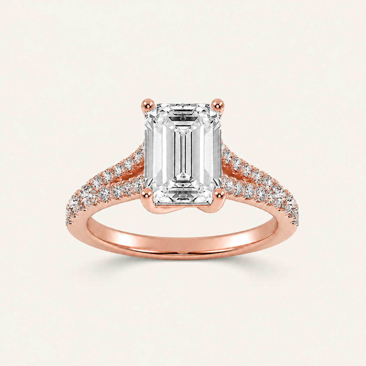 4CT Emerald Cut Lab Grown Diamond Side Stone Ring
