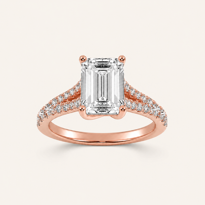 4CT Emerald Cut Lab Grown Diamond Side Stone Ring