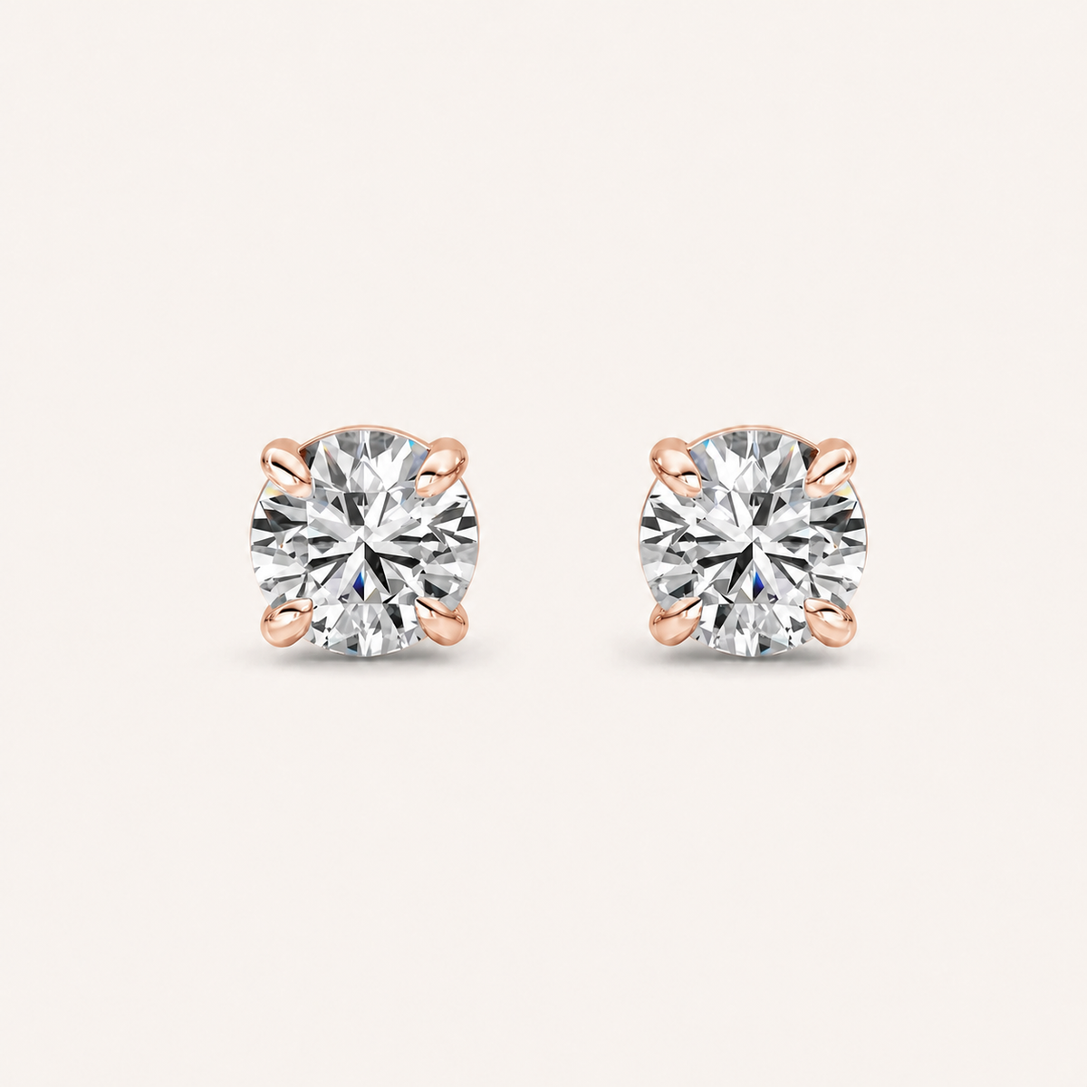 1CT Round Cut Lab Grown Diamond Four-Prong Stud Earrings
