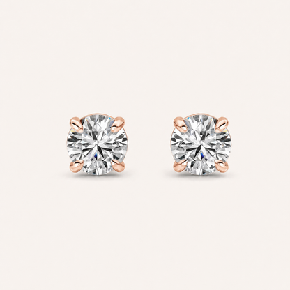 1CT Round Cut Lab Grown Diamond Four-Prong Stud Earrings