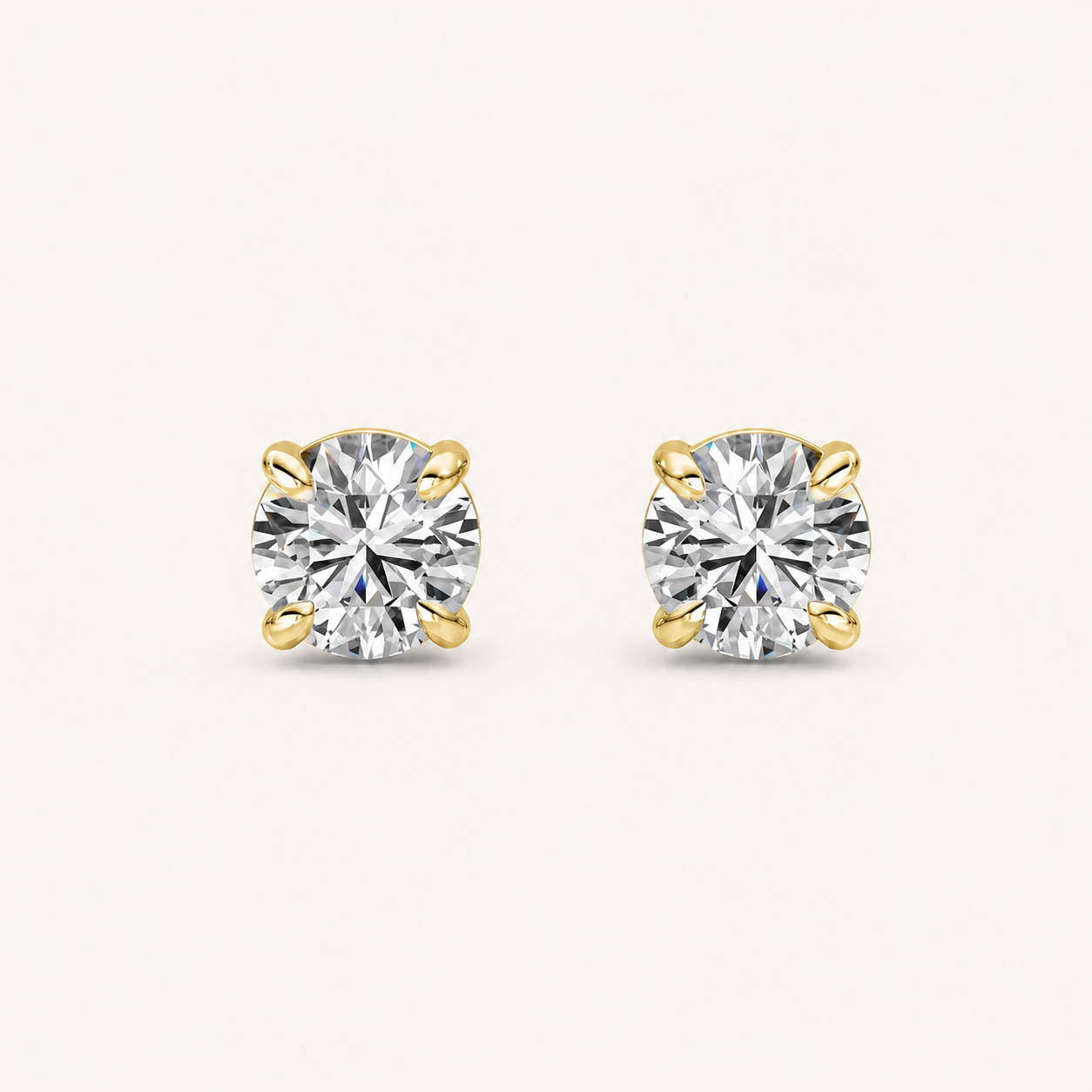 1CT Round Cut Lab Grown Diamond Four-Prong Stud Earrings