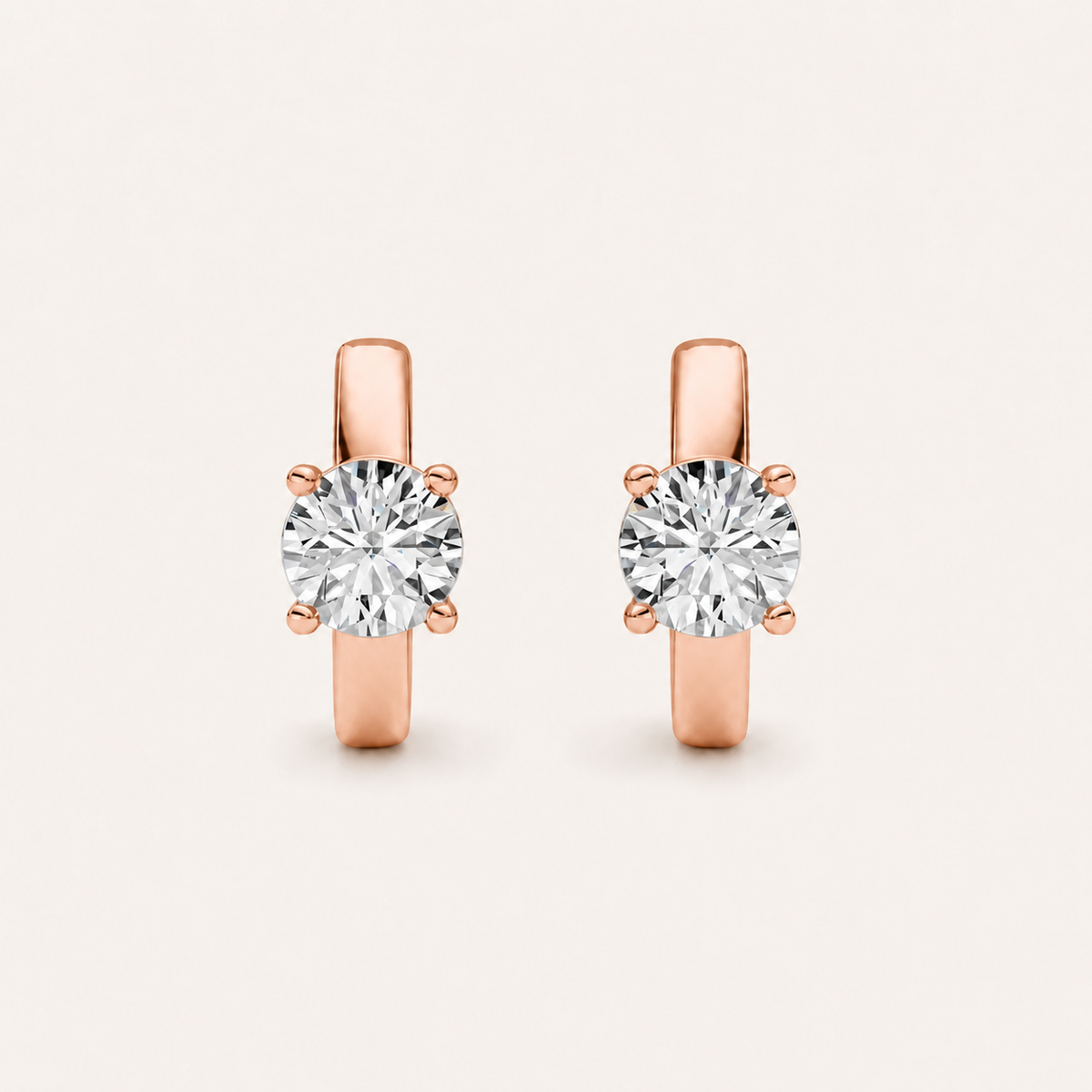 1CT Round Cut Lab Grown Diamond Huggie Earrings