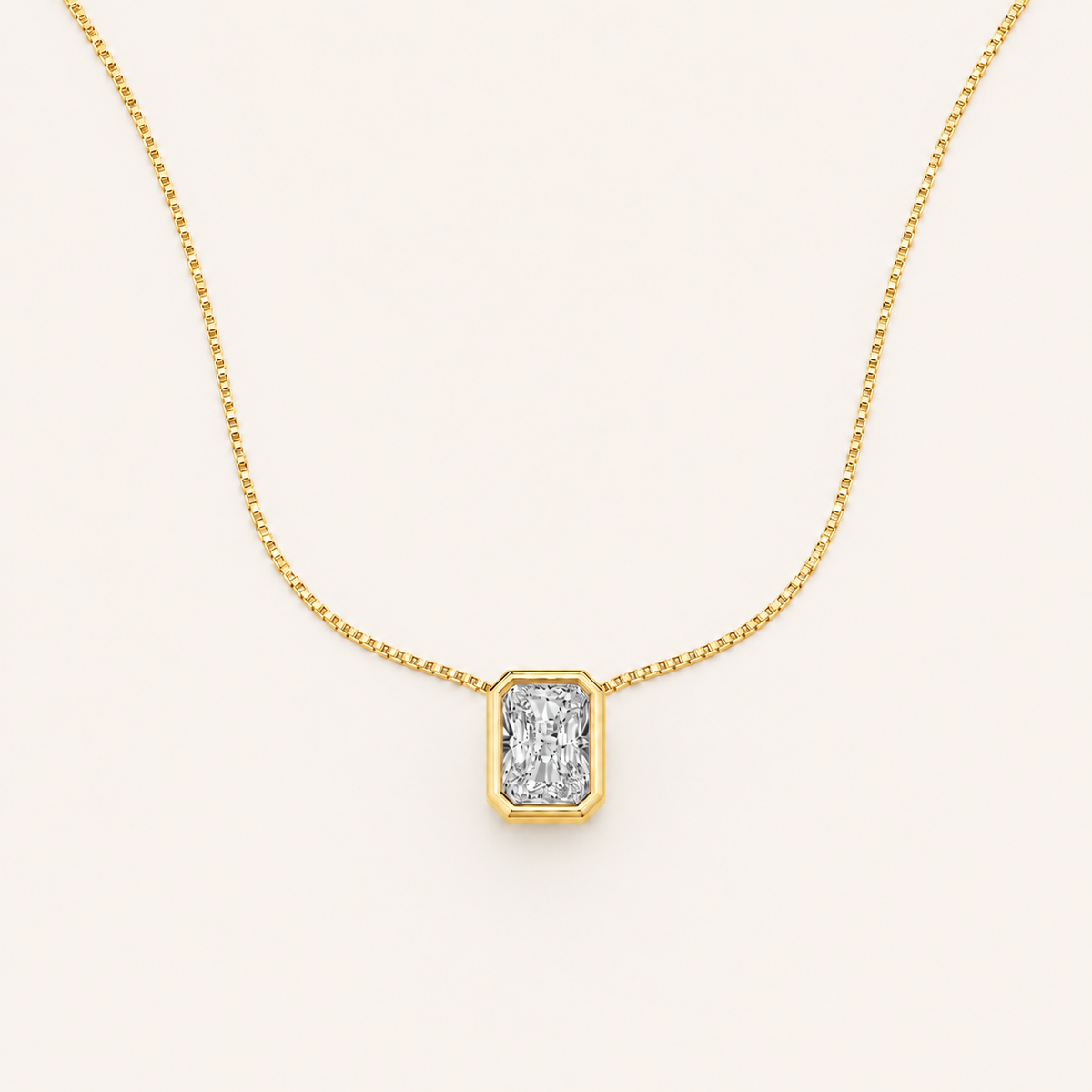 1.00 CT Radiant Cut Lab Grown Diamond Bezel Set Solitaire Pendant