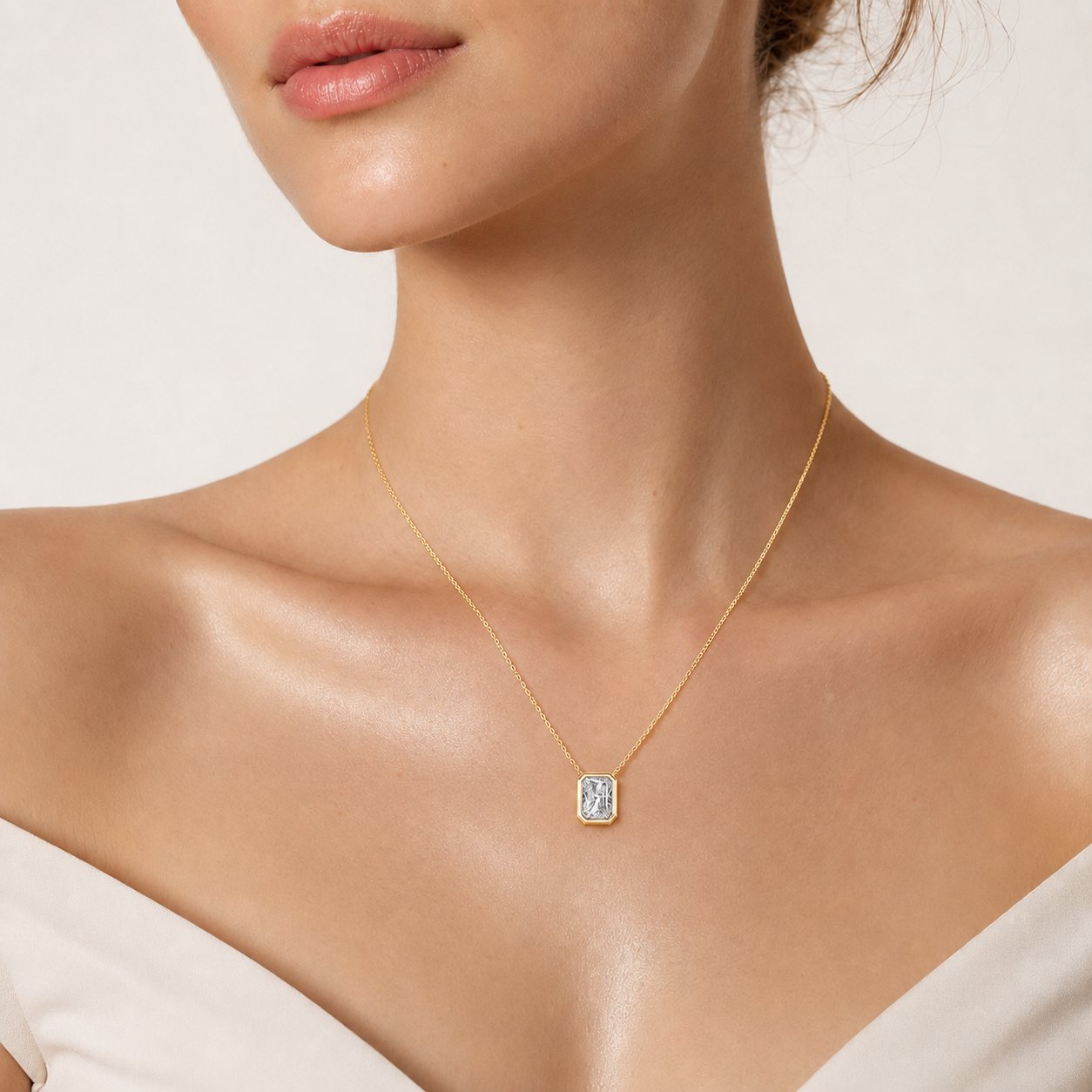 1.00 CT Radiant Cut Lab Grown Diamond Bezel Set Solitaire Pendant