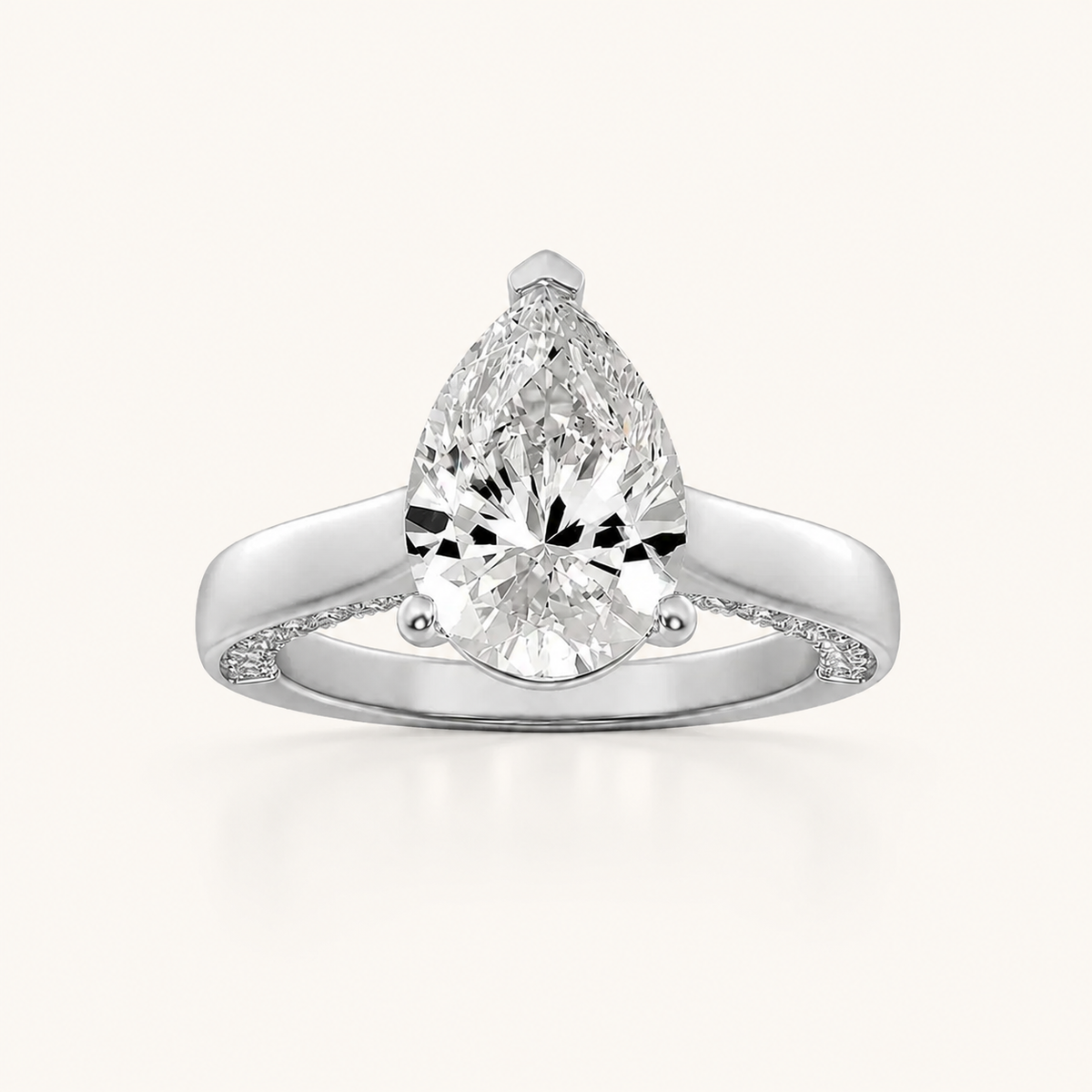 1.25 CT Pear Cut Lab Grown Diamond Accented Bridge Shank Solitaire Ring