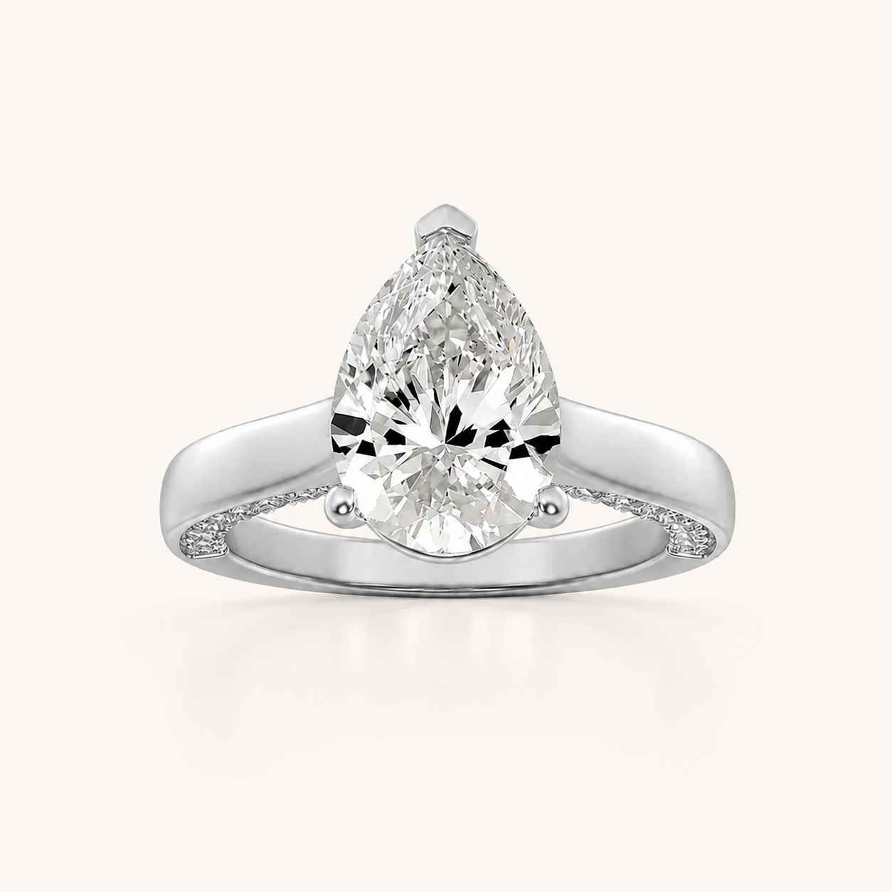 1.25 CT Pear Cut Lab Grown Diamond Accented Bridge Shank Solitaire Ring