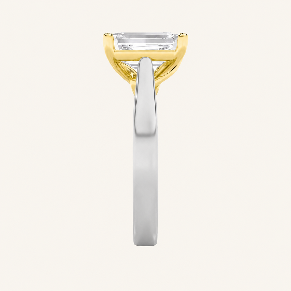 3CT Emerald Cut Lab Grown Diamond Two Tone Twisted Basket Cathedral Shank Solitaire Ring