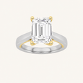 3CT Emerald Cut Lab Grown Diamond Two Tone Twisted Basket Cathedral Shank Solitaire Ring