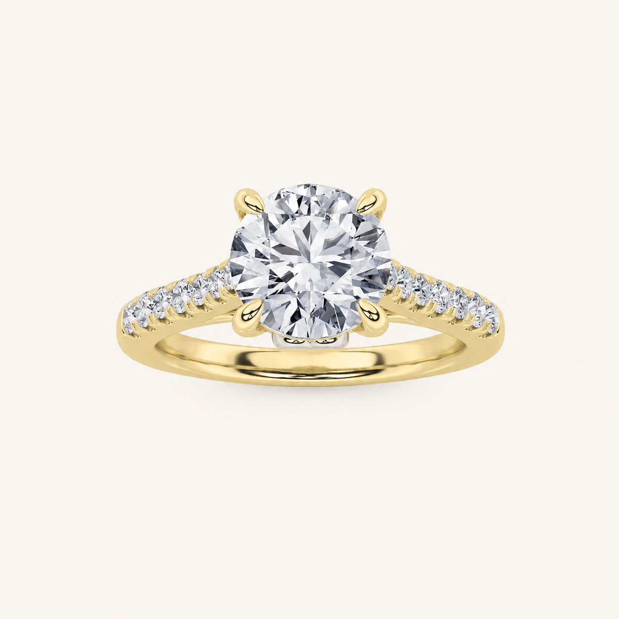 2.5CT Round Cut Lab Grown Diamond Petite Shank Accented Engagement Ring