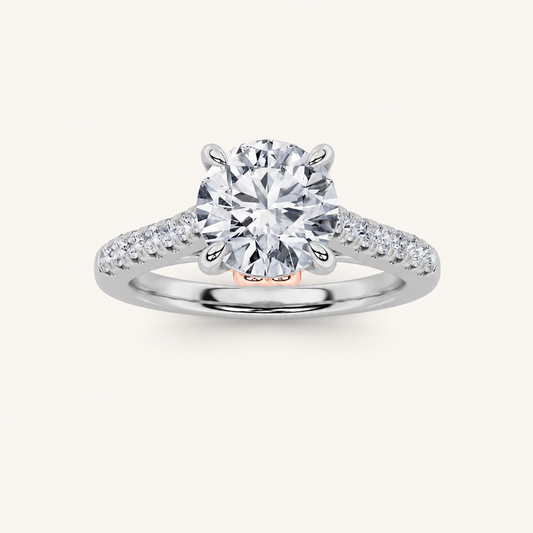 2.5CT Round Cut Lab Grown Diamond Petite Shank Accented Engagement Ring