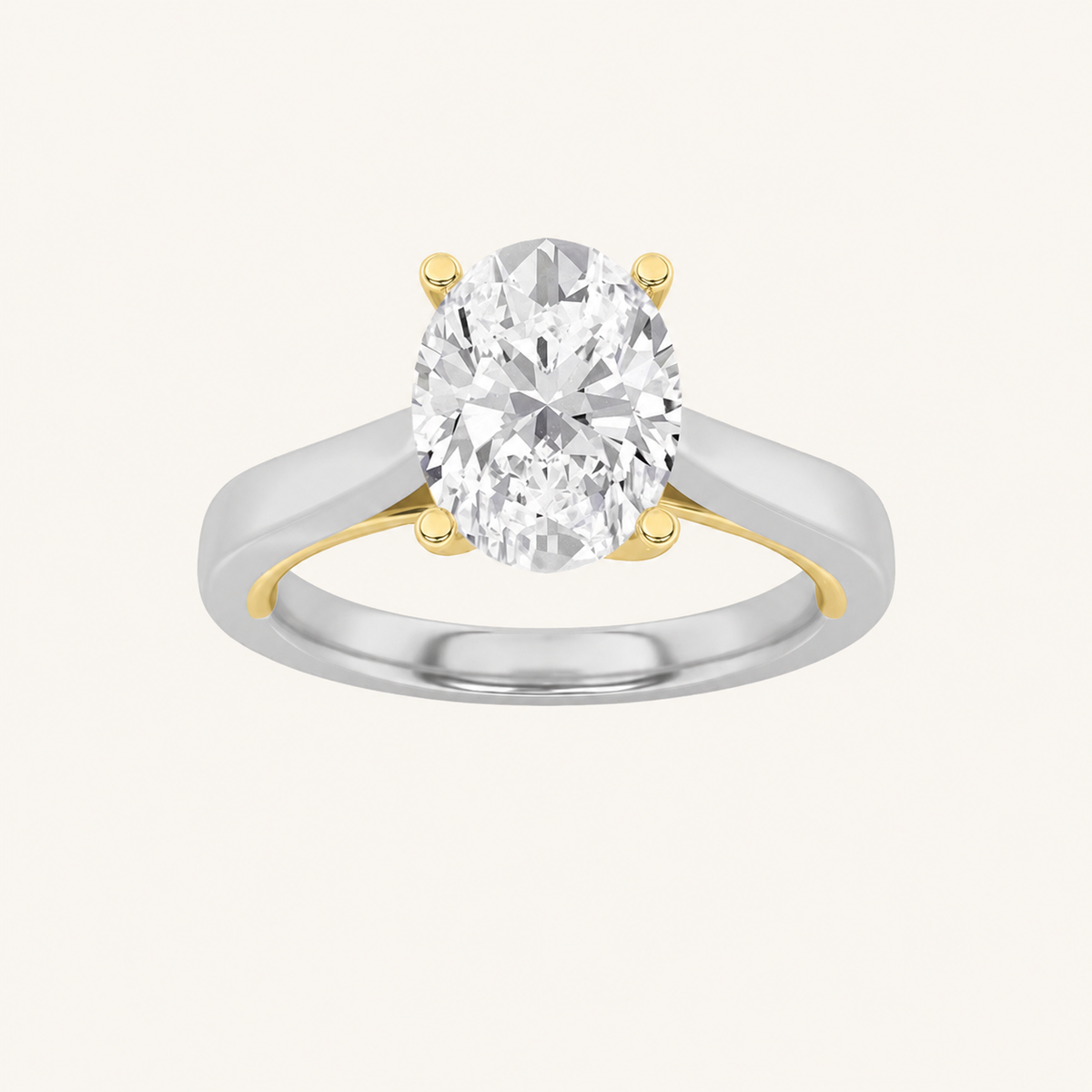 1CT Oval Cut Lab Grown Diamond Two Tone Twisted Basket Cathedral Shank Solitaire Ring