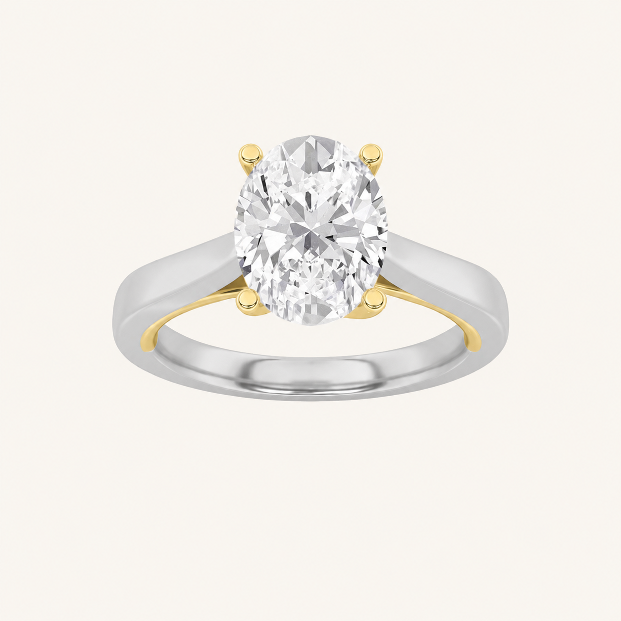 1CT Oval Cut Lab Grown Diamond Two Tone Twisted Basket Cathedral Shank Solitaire Ring