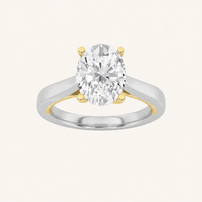 1CT Oval Cut Lab Grown Diamond Two Tone Twisted Basket Cathedral Shank Solitaire Ring