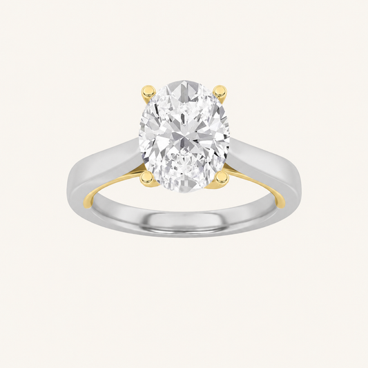 1CT Oval Cut Lab Grown Diamond Two Tone Twisted Basket Cathedral Shank Solitaire Ring