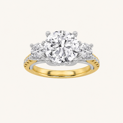3CT Round Cut Lab Grown Diamond Accented Three Stone Ring