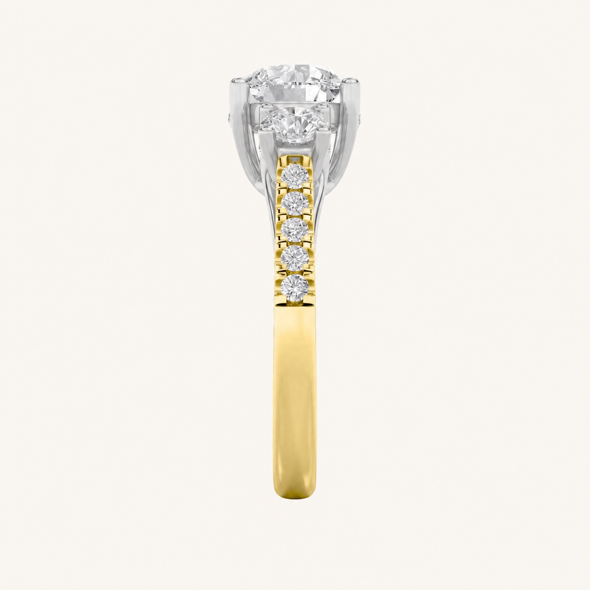 3CT Round Cut Lab Grown Diamond Accented Three Stone Ring