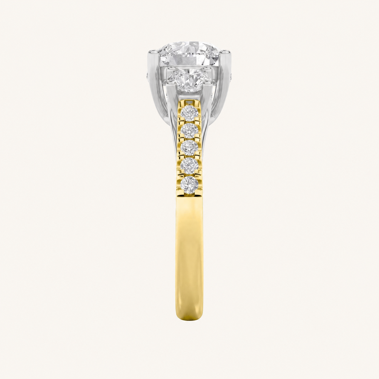 3CT Round Cut Lab Grown Diamond Accented Three Stone Ring