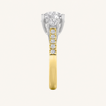 3CT Round Cut Lab Grown Diamond Accented Three Stone Ring
