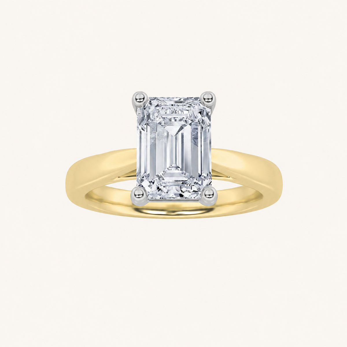 2CT Emerald Cut Lab Grown Diamond Classic Shank Solitaire Engagement Ring