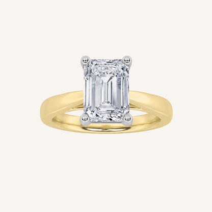 2CT Emerald Cut Lab Grown Diamond Classic Shank Solitaire Engagement Ring