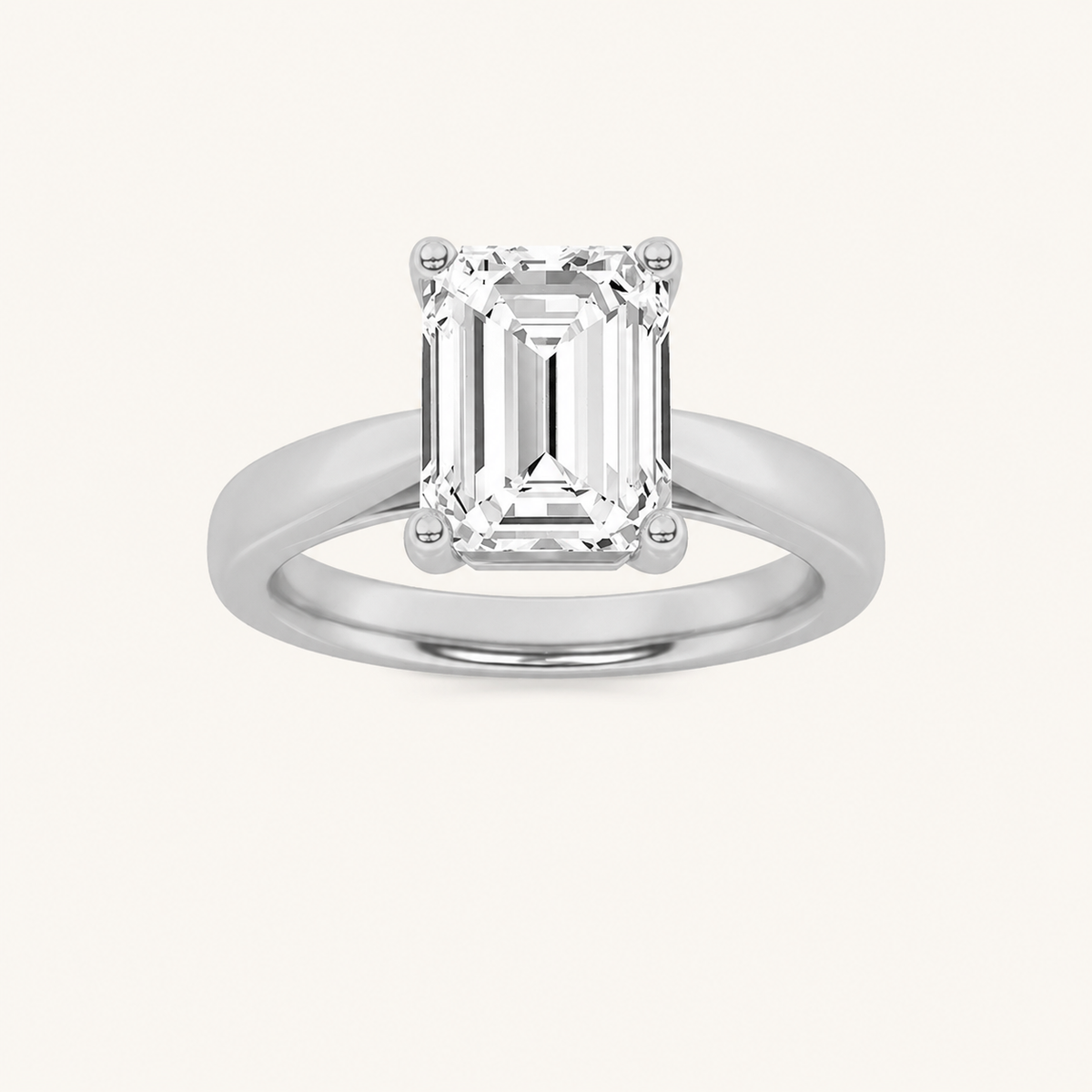 2CT Emerald Cut Lab Grown Diamond Classic Shank Solitaire Engagement Ring