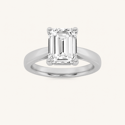 2CT Emerald Cut Lab Grown Diamond Classic Shank Solitaire Engagement Ring