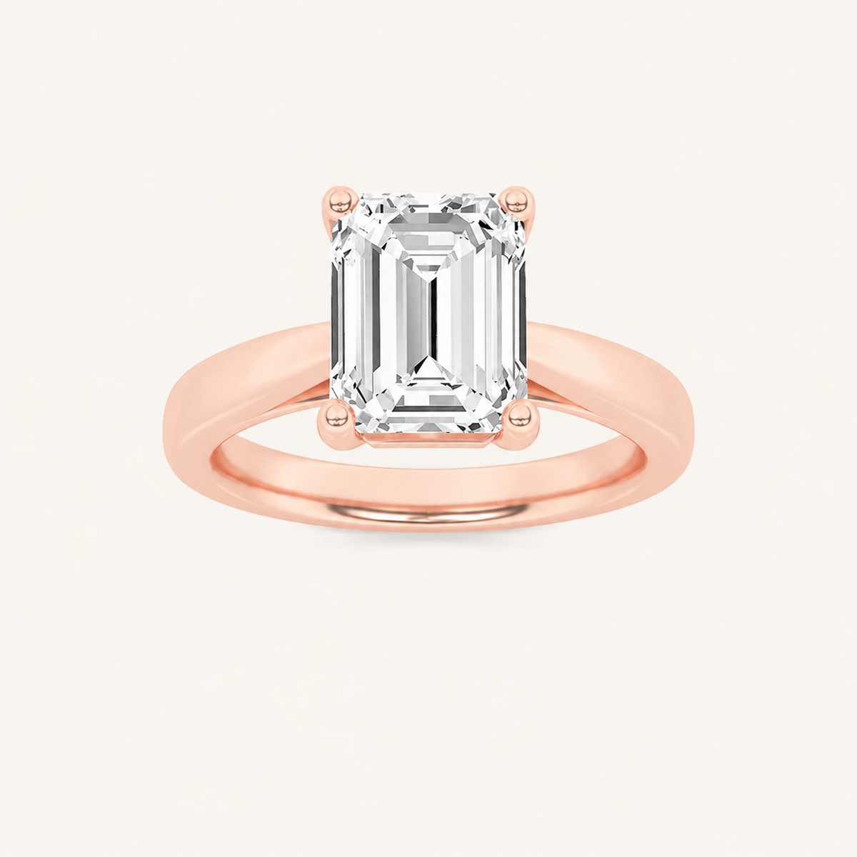 2CT Emerald Cut Lab Grown Diamond Classic Shank Solitaire Engagement Ring
