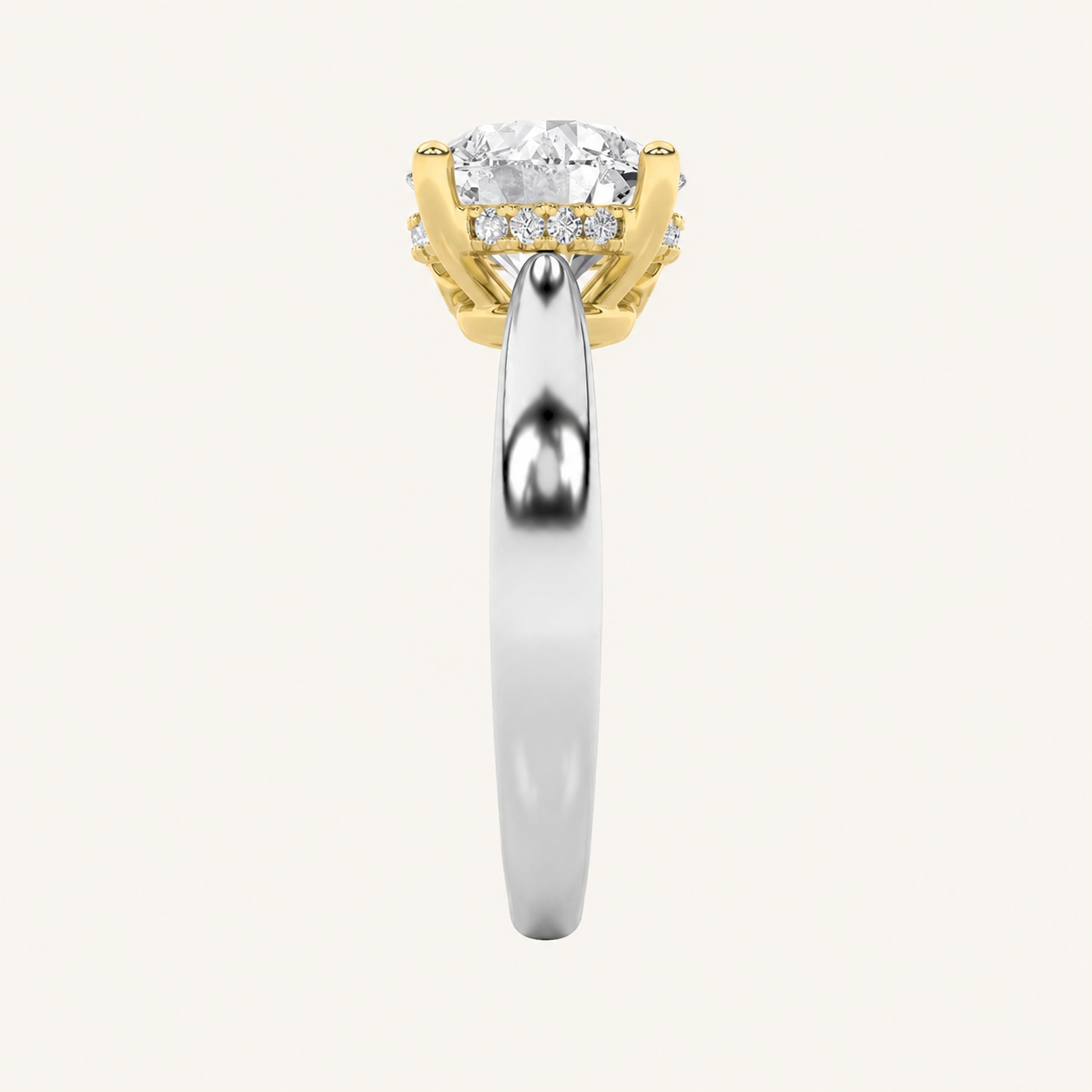 3.5CT Round Cut Lab Grown Diamond Hidden Halo Two Tone Engagement Ring