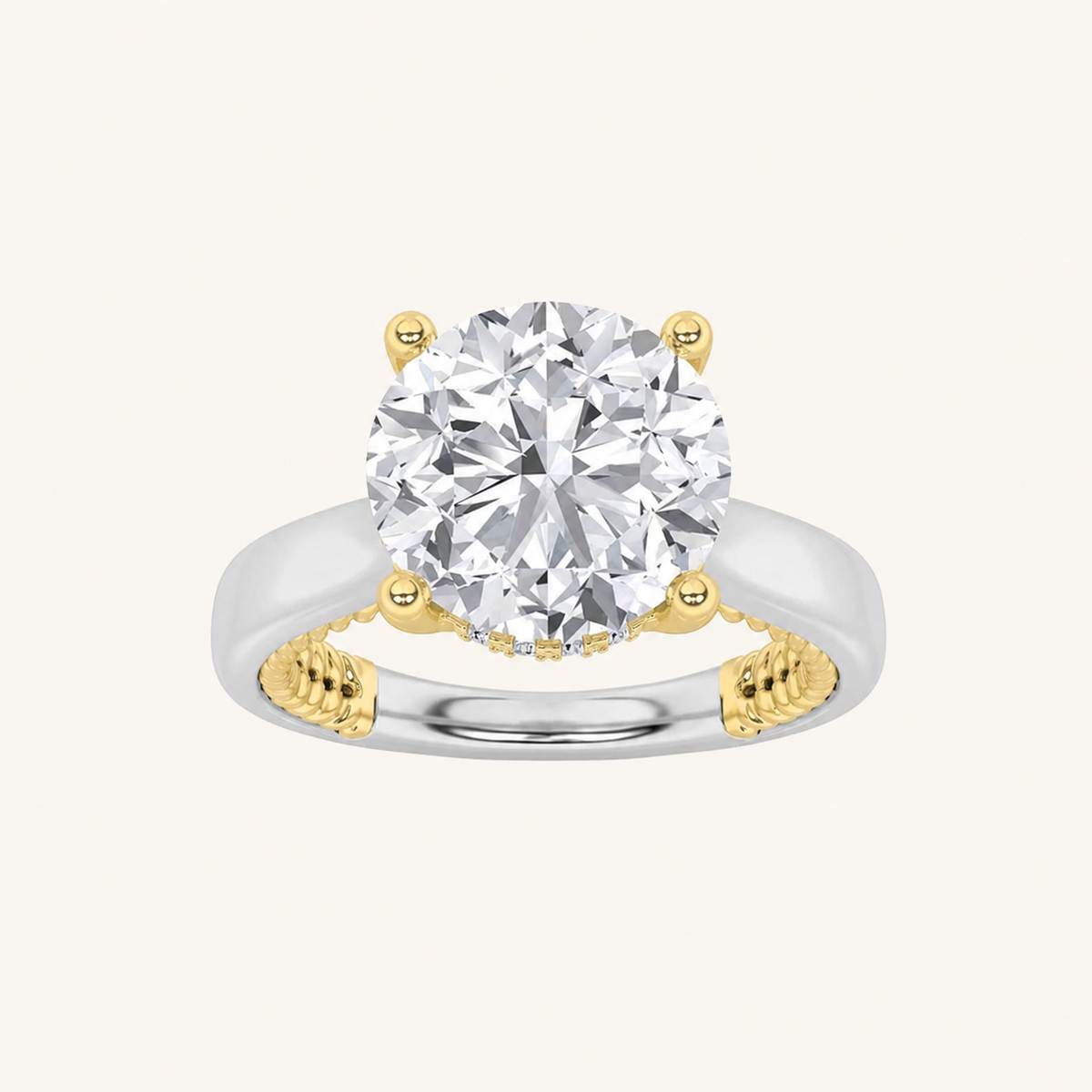 3.5CT Round Cut Lab Grown Diamond Hidden Halo Two Tone Engagement Ring