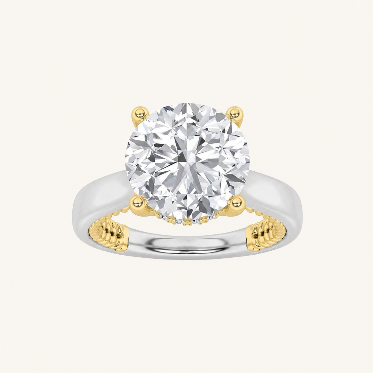 3.5CT Round Cut Lab Grown Diamond Hidden Halo Two Tone Engagement Ring