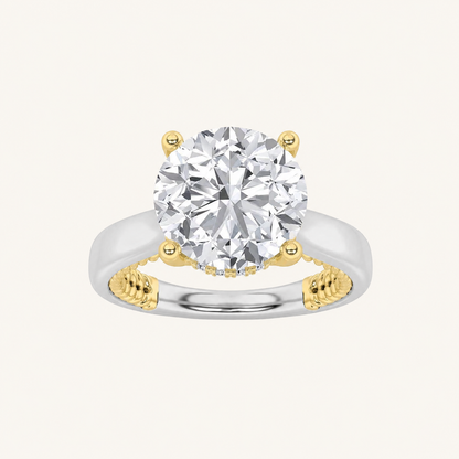 3.5CT Round Cut Lab Grown Diamond Hidden Halo Two Tone Engagement Ring