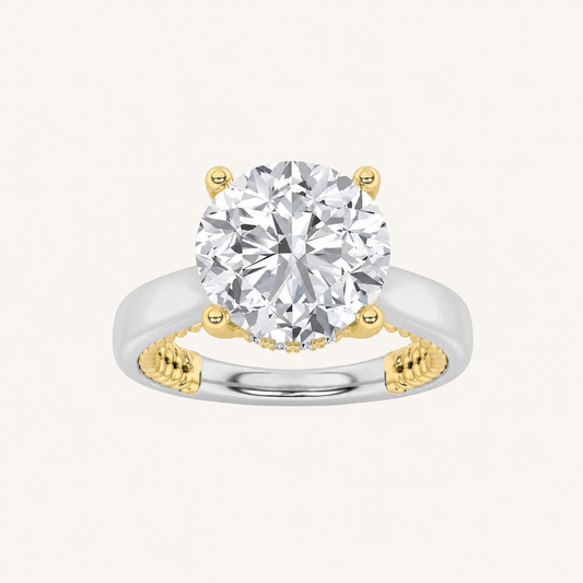 3.5CT Round Cut Lab Grown Diamond Hidden Halo Two Tone Engagement Ring