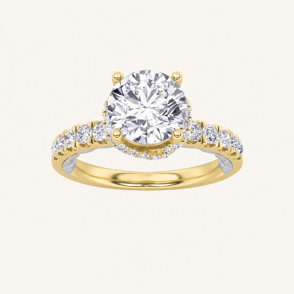 2CT Round Cut Lab Grown Diamond Two Tone Accented Fancy Engagement Ring