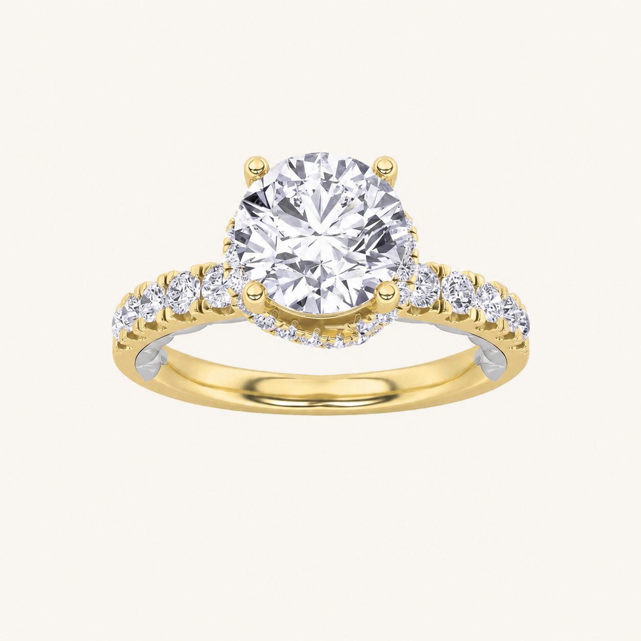 2CT Round Cut Lab Grown Diamond Two Tone Accented Fancy Engagement Ring