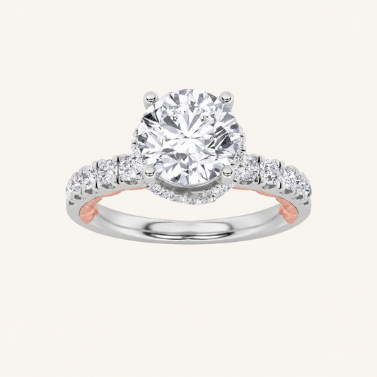 2CT Round Cut Lab Grown Diamond Two Tone Accented Fancy Engagement Ring