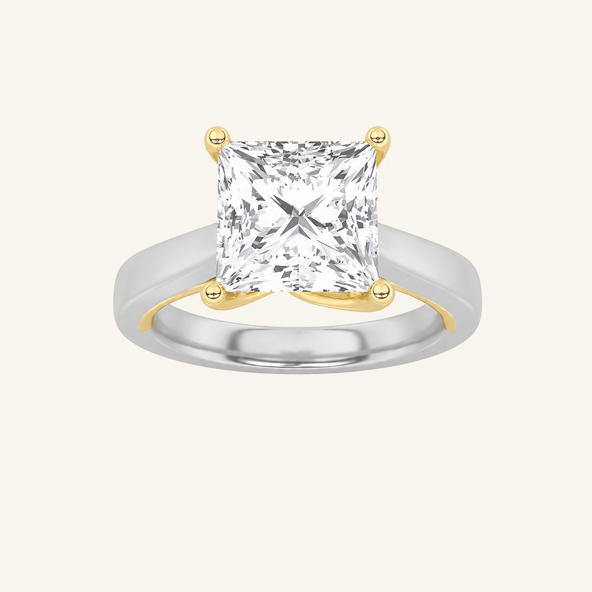 2CT Princess Cut Lab Grown Diamond Shank Solitaire Ring