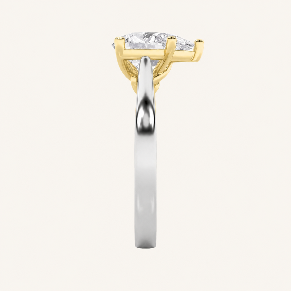 1CT Pear Cut Lab Grown Diamond Two Tone Twisted Basket Cathedral Shank Solitaire Ring
