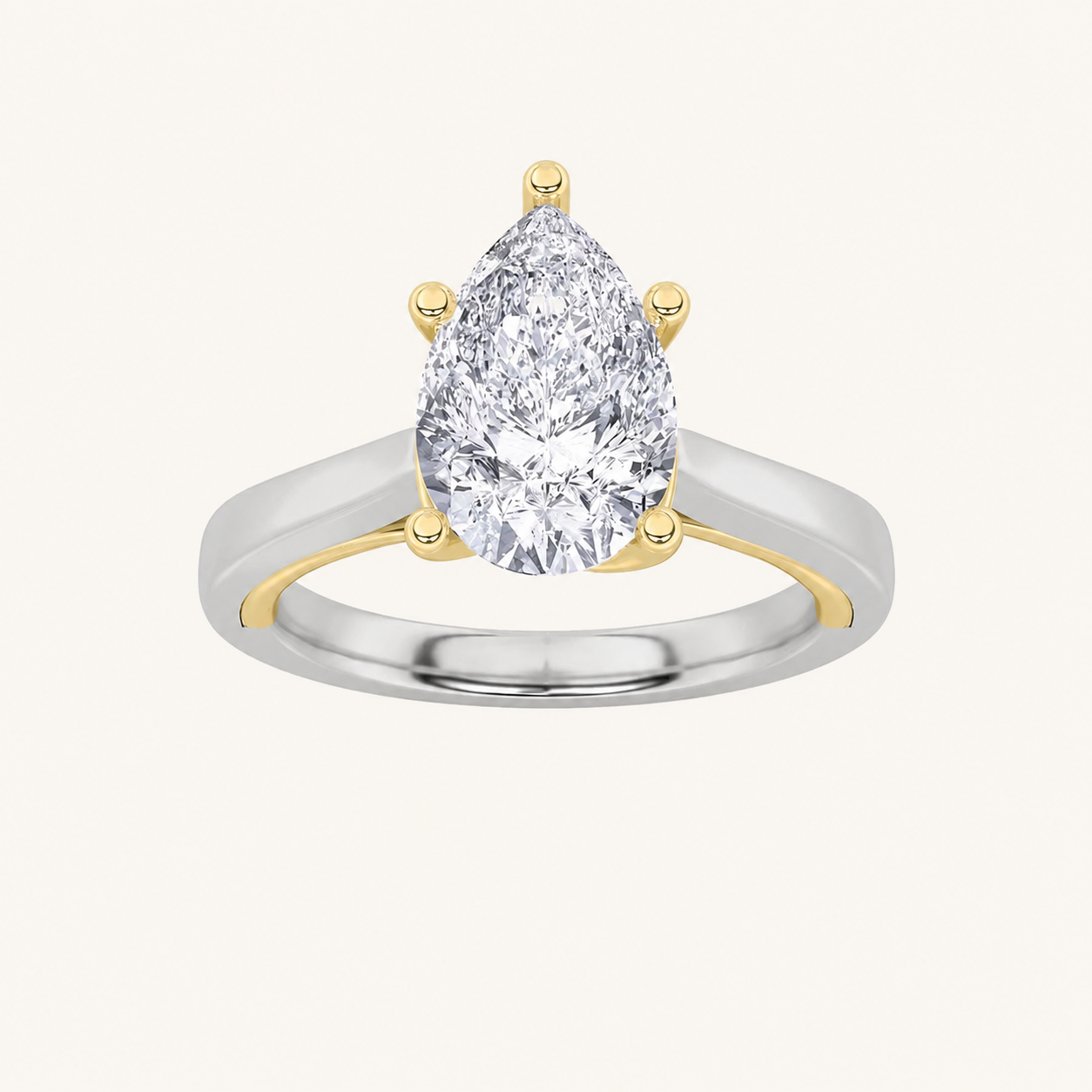 1CT Pear Cut Lab Grown Diamond Two Tone Twisted Basket Cathedral Shank Solitaire Ring