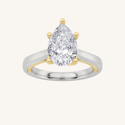 1CT Pear Cut Lab Grown Diamond Two Tone Twisted Basket Cathedral Shank Solitaire Ring