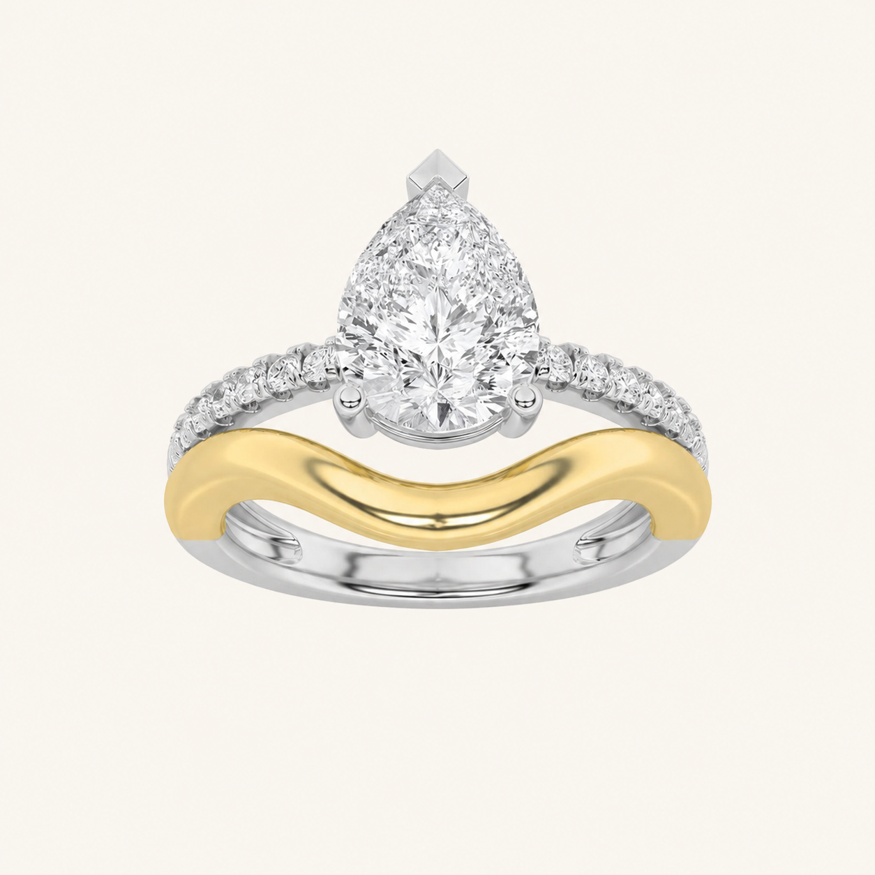 2CT Pear Cut Lab Grown Diamond Solitaire Side Stone Ring