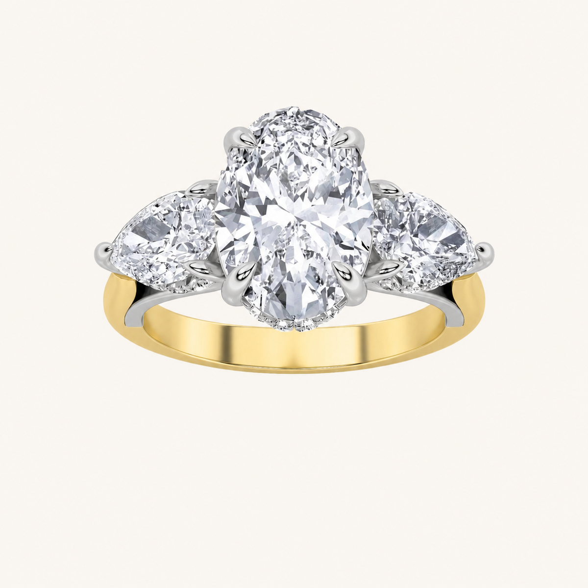 4CT Oval Cut Lab Grown Diamond Three Stone Ring
