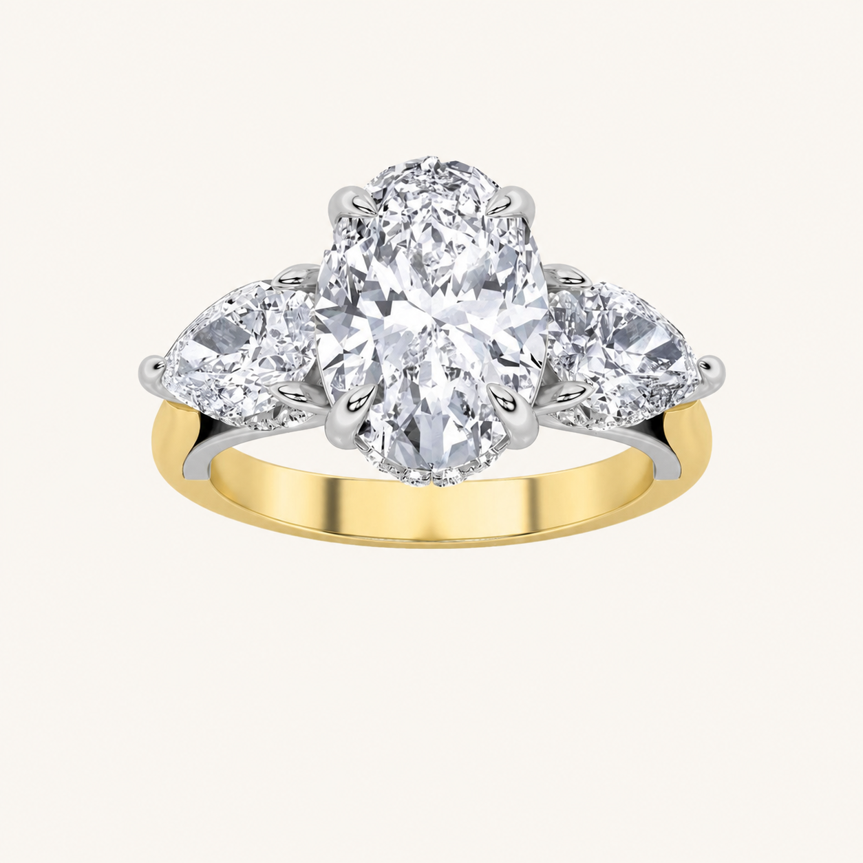 4CT Oval Cut Lab Grown Diamond Three Stone Ring