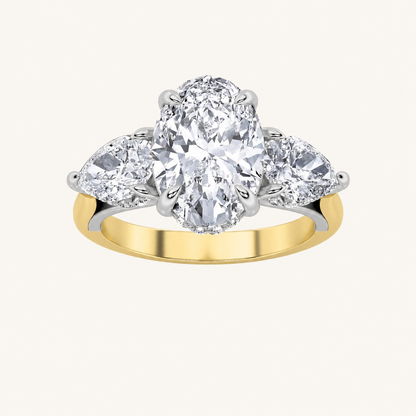 4CT Oval Cut Lab Grown Diamond Three Stone Ring