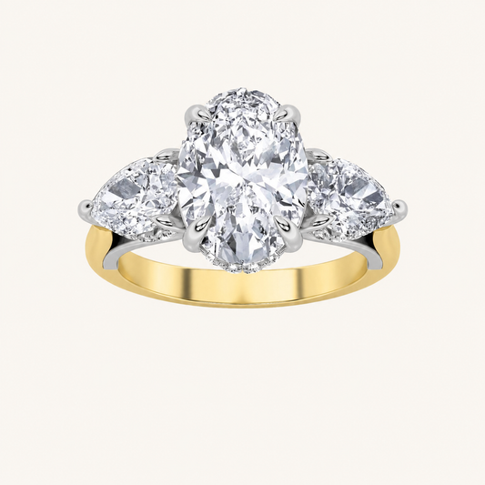 4CT Oval Cut Lab Grown Diamond Three Stone Ring