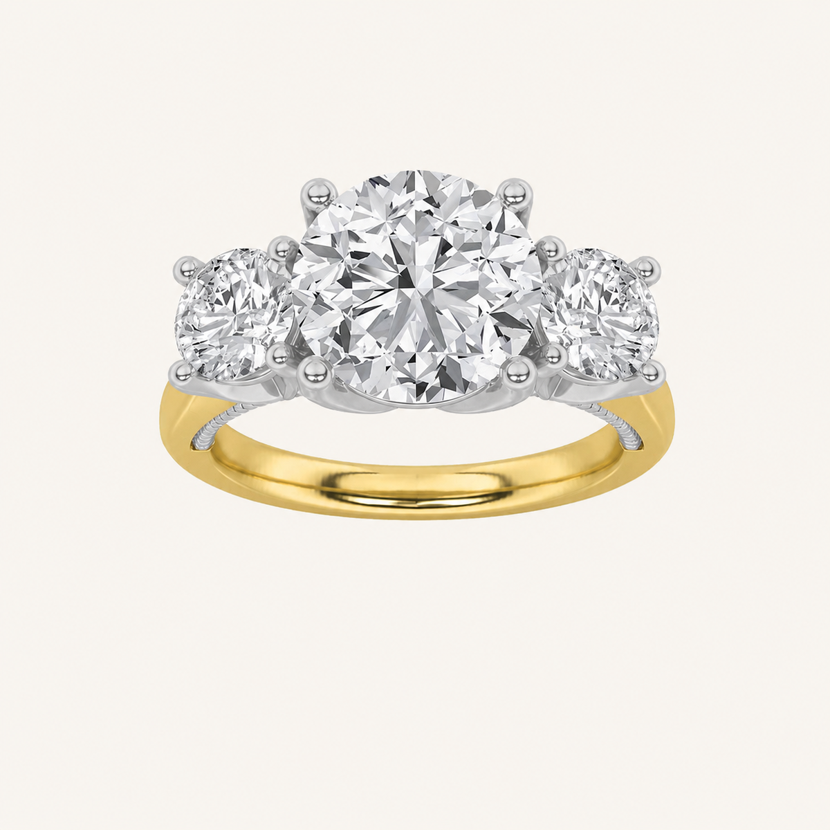 4CT Round Cut Lab Grown Diamond Three Stone Ring