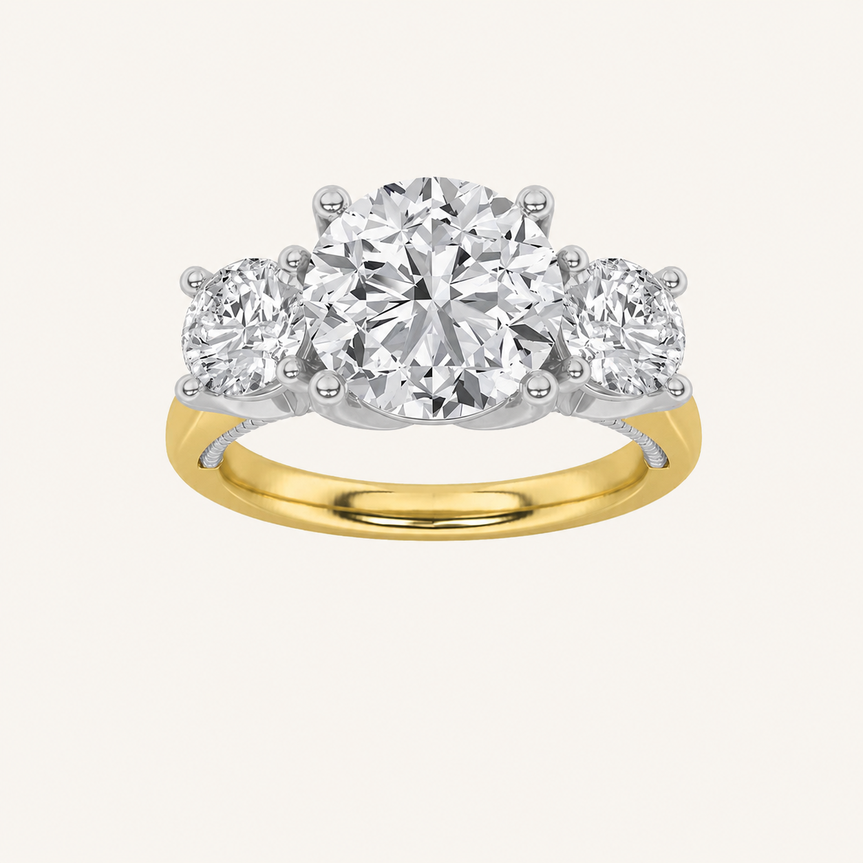 4CT Round Cut Lab Grown Diamond Three Stone Ring
