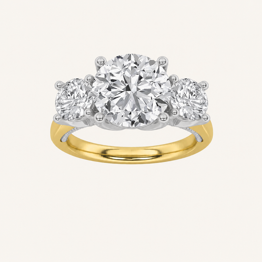 4CT Round Cut Lab Grown Diamond Three Stone Ring