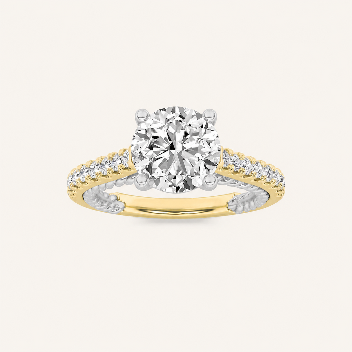 2.00 CT Round Cut Lab Grown Diamond Two Tone Accented Rope Design Engagement Ring