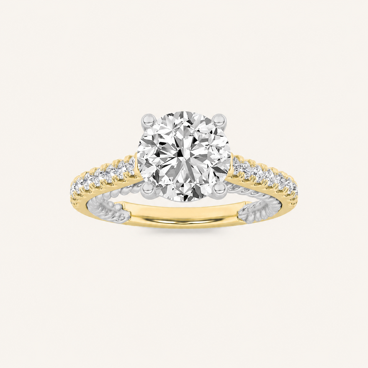 2.00 CT Round Cut Lab Grown Diamond Two Tone Accented Rope Design Engagement Ring